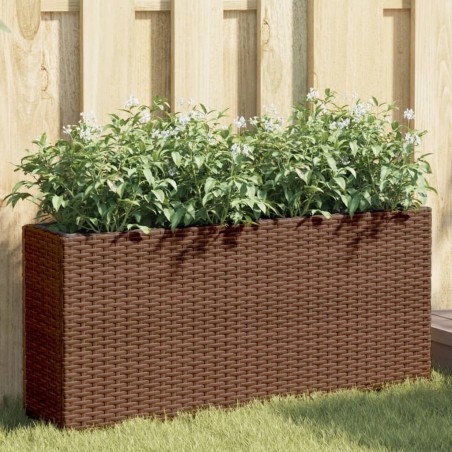 Jardinière avec 2 pots marron 90x20x40 cm résine tressée 