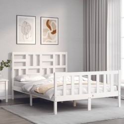 Cadre de lit sans matelas blanc bois de pin massif 
