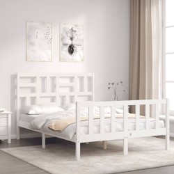 Cadre de lit sans matelas blanc bois de pin massif 