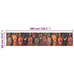 Tapis de cuisine lavable impression cuillère épices 60x300 cm 