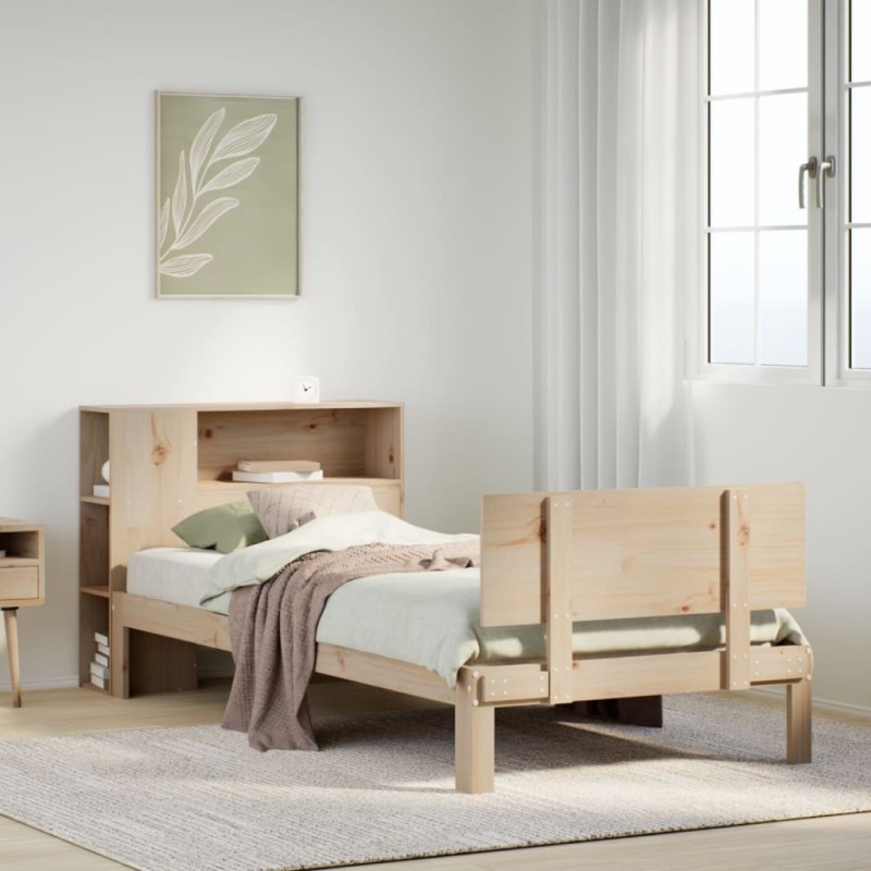 Lit bibliothèque sans matelas 90x200 cm bois de pin massif 