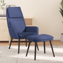 Chaise de relaxation avec tabouret Bleu Tissu 