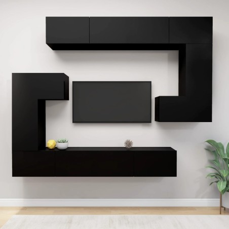Ensemble de meubles TV 8 pcs Noir Bois d'ingénierie 