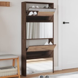 Armoire à chaussures miroir 4 niveaux chêne marron 63x17x134 cm 