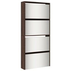 Armoire à chaussures miroir 4 niveaux chêne marron 63x17x134 cm 