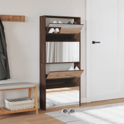 Armoire à chaussures miroir 4 niveaux chêne marron 63x17x134 cm 