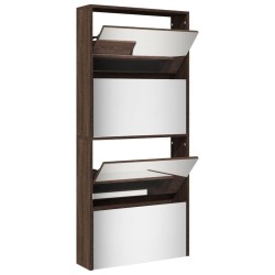 Armoire à chaussures miroir 4 niveaux chêne marron 63x17x134 cm 