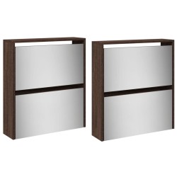 Armoire à chaussures miroir 4 niveaux chêne marron 63x17x134 cm 