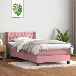 Sommier à lattes de lit avec matelas rose 100x220 cm velours 
