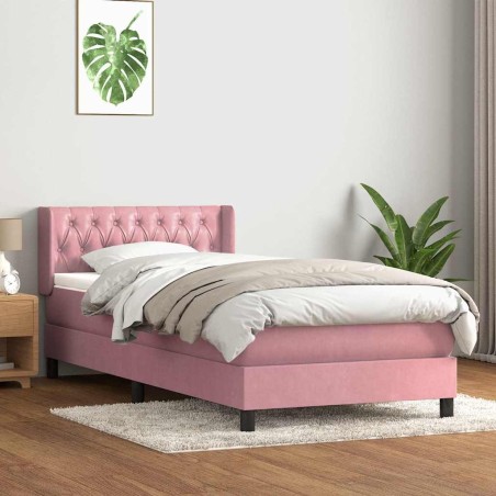 Sommier à lattes de lit avec matelas rose 100x220 cm velours 