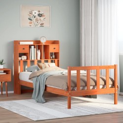Lit bibliothèque sans matelas cire marron 75x190 cm pin massif 