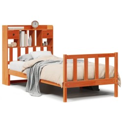 Lit bibliothèque sans matelas cire marron 75x190 cm pin massif 