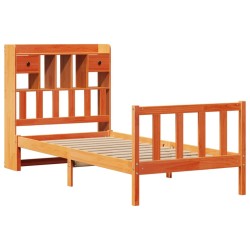 Lit bibliothèque sans matelas cire marron 75x190 cm pin massif 