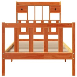 Lit bibliothèque sans matelas cire marron 75x190 cm pin massif 