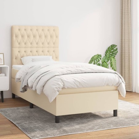 Sommier à lattes de lit avec matelas Crème 90x200 cm Tissu 