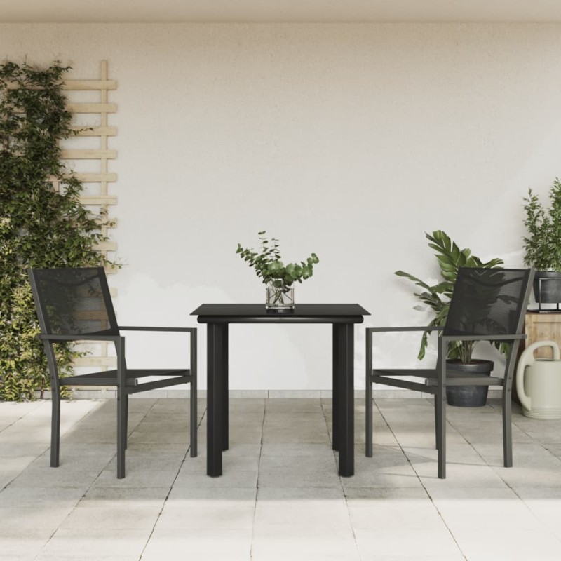 Ensemble à manger de jardin 3 pcs noir textilène et acier 