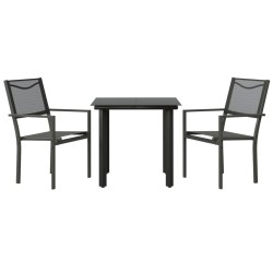 Ensemble à manger de jardin 3 pcs noir textilène et acier 