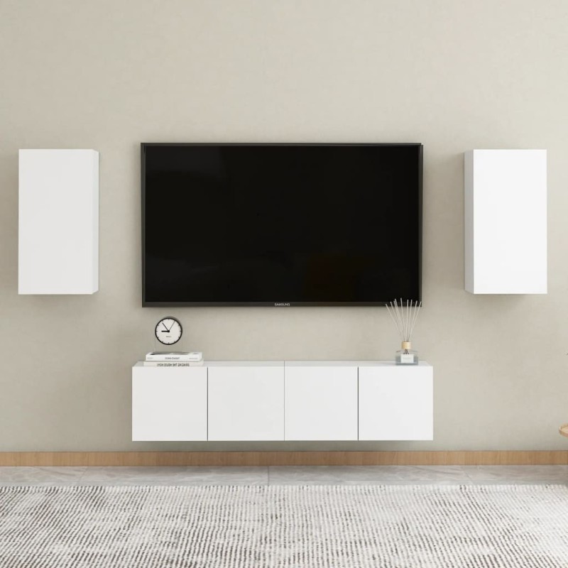 Ensemble de meubles TV 4 pcs Blanc Bois d'ingénierie Ensemble de meubles TV 4 pcs Blanc Bois d'ingénierie