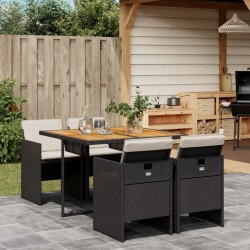 Ensemble à manger de jardin coussins 5pcs Noir Résine tressée 