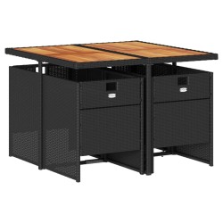 Ensemble à manger de jardin coussins 5pcs Noir Résine tressée 