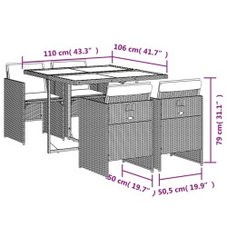 Ensemble à manger de jardin coussins 5pcs Noir Résine tressée 