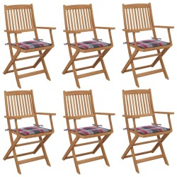 Chaises pliables de jardin lot de 6 avec coussins Bois d'acacia 