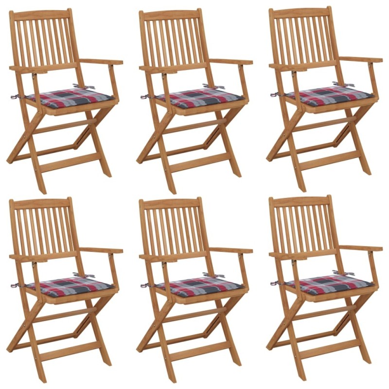 Chaises pliables de jardin lot de 6 avec coussins Bois d'acacia 