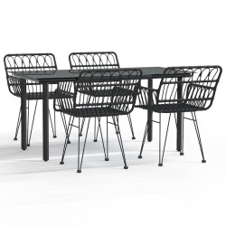 Ensemble à manger de jardin 5 pcs Noir Résine tressée 