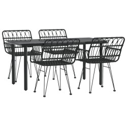 Ensemble à manger de jardin 5 pcs Noir Résine tressée 