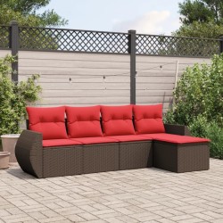 Salon de jardin avec coussins 5 pcs marron résine tressée 
