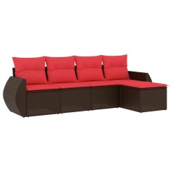 Salon de jardin avec coussins 5 pcs marron résine tressée 