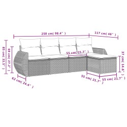 Salon de jardin avec coussins 5 pcs marron résine tressée 