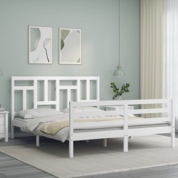 Cadre de lit sans matelas blanc bois de pin massif 