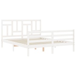 Cadre de lit sans matelas blanc bois de pin massif 