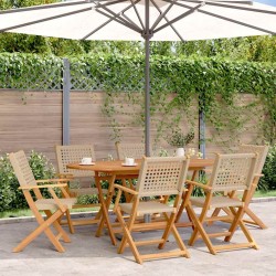Chaises de jardin pliantes lot de 6 beige rotin et bois massif 