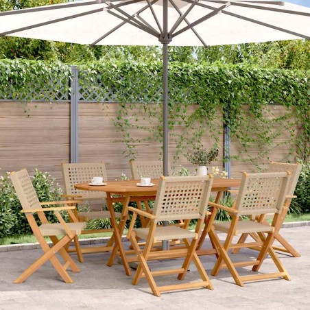 Chaises de jardin pliantes lot de 6 beige rotin et bois massif 