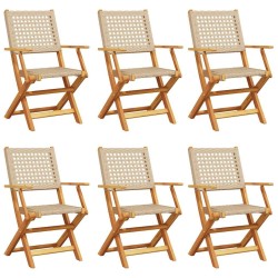 Chaises de jardin pliantes lot de 6 beige rotin et bois massif 
