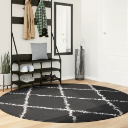 Tapis shaggy à poils longs moderne noir et crème Ø 200 cm 