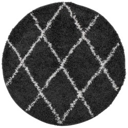 Tapis shaggy à poils longs moderne noir et crème Ø 200 cm 