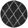 Tapis shaggy à poils longs moderne noir et crème Ø 200 cm 