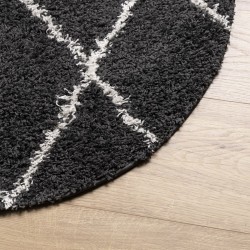 Tapis shaggy à poils longs moderne noir et crème Ø 200 cm 