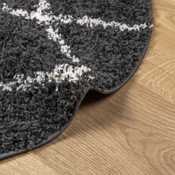 Tapis shaggy à poils longs moderne noir et crème Ø 200 cm 