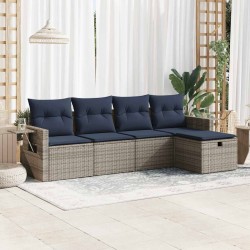 Salon de jardin 5 pcs avec coussins gris résine tressée 