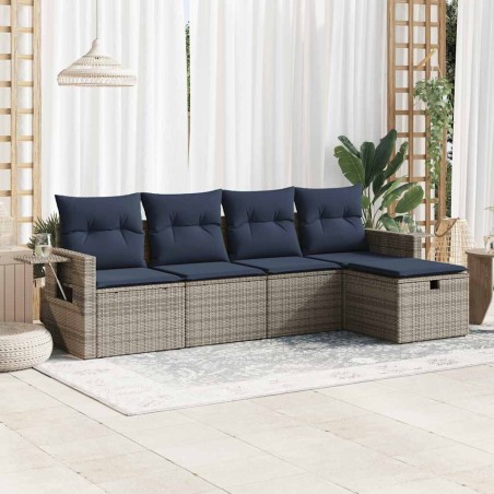 Salon de jardin 5 pcs avec coussins gris résine tressée 