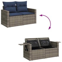 Salon de jardin 5 pcs avec coussins gris résine tressée 