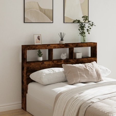 Armoire tête de lit avec LED chêne fumé 140x17x102 cm 