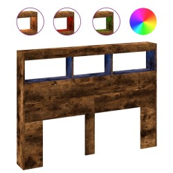 Armoire tête de lit avec LED chêne fumé 140x17x102 cm 