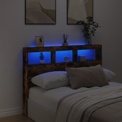 Armoire tête de lit avec LED chêne fumé 140x17x102 cm 