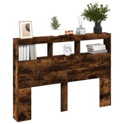 Armoire tête de lit avec LED chêne fumé 140x17x102 cm 