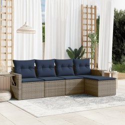 Salon de jardin 5 pcs avec coussins gris résine tressée 
